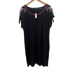 Talbots Plus Size X Embroidered Tie Sleeve Tunic Dress‎ Black New